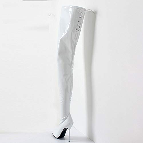 LiuGUyA High Heels, faltbar, Overknee-Stiefel für Damen, 12 cm, schmale Stiefel, modische Stiefel mit spitzer Zehenpartie,White-38 von LiuGUyA