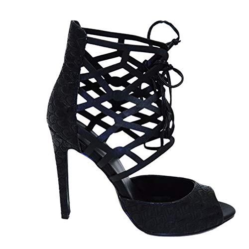 LiuGUyA High Heels 13CM Damen Sandalen Schlangenleder Muster Offene Spitze Spitze Maßgeschneiderte Schuhe,Schwarz-39 von LiuGUyA