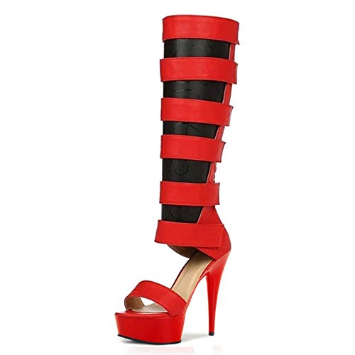 LiuGUyA High Heels 15CM Hohlsandalen Hohe Stiefel Pole Dance Schuhe,Red15CM-44 von LiuGUyA