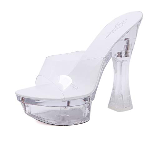 LiuGUyA High Heels 15CM Kristallschuhe Catwalk Modell Super Sandalen und Hausschuhe Damen Plattform Dicke Absätze,White-40 von LiuGUyA