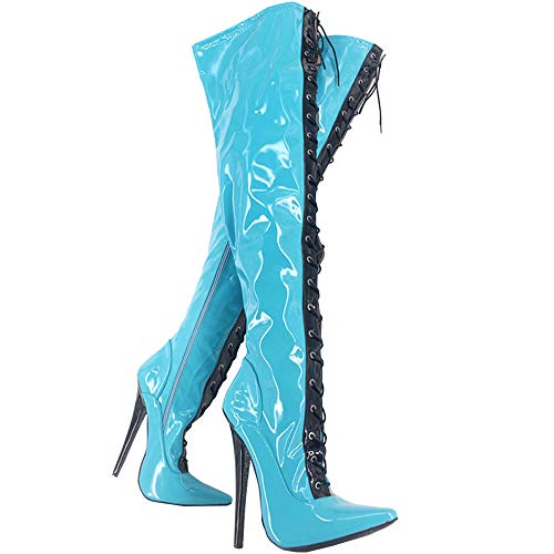 LiuGUyA High Heels 18 cm Overknee Modische Lange Stiefel Reißverschluss Leder Stiletto Schuhe Spitze Zehen,Blue-38 von LiuGUyA
