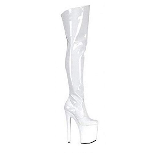 LiuGUyA High Heels 20 cm Overknee-Stiefel für Damen, dickbesohlte Super-High-Heel-Pole-Dance-Stiefel,White-46 von LiuGUyA