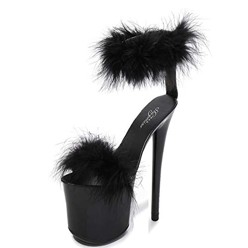 LiuGUyA High Heels 20CM Plateausandalen Stiletto Pole Dance Schuhe Haarball Dekoration,Black-34 von LiuGUyA