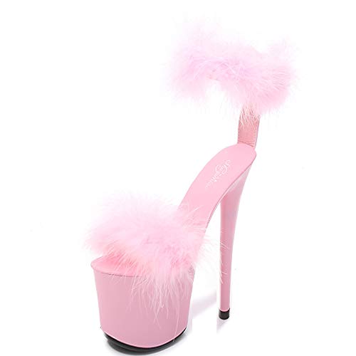 LiuGUyA High Heels 20CM Plateausandalen Stiletto Pole Dance Schuhe Haarball Dekoration,Pink-34 von LiuGUyA