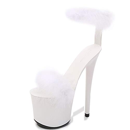 LiuGUyA High Heels 20CM Plateausandalen Stiletto Pole Dance Schuhe Haarball Dekoration,White-35 von LiuGUyA