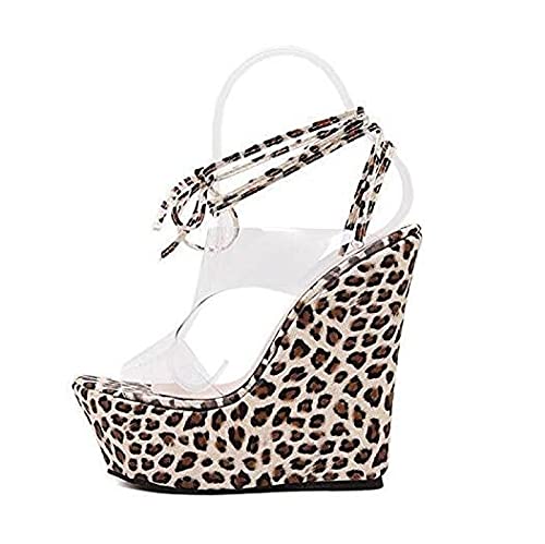 LiuGUyA High Heels Sexy 46 Leopardenmuster Plattform Transparent 17CM Keilsandalen,Leopard-43 von LiuGUyA