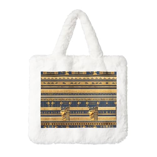 Ägyptische Pharaonische Fresken Plüsch Handtasche: Damen Flauschige Schultertasche - Herbst/Winter Tote Crossbody Bag Münztasche Geldbörse Ägyptische Pharaonische Fresken Plüsch Handtasche: Damen Flauschige Schultertasche - Herbst/Winter Tote Crossbody Bag Münztasche Geldbörse von LiuMng