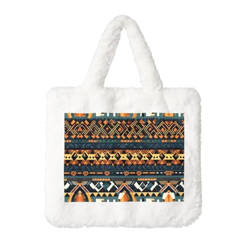 Afrikanische Tribal Ethnische Textur Plüsch Handtasche: Damen Flauschige Schultertasche - Herbst/Winter Tote Crossbody Bag Münztasche Geldbörse von LiuMng
