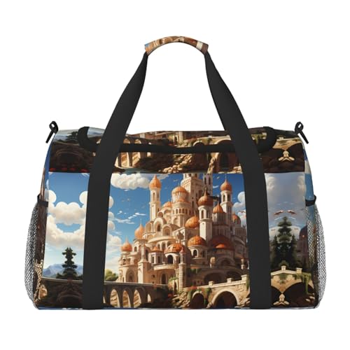 Anime Castle Sky Print Große Handreisetasche, wasserdichte Tragetasche für Damen, Seesack, Sport, Fitnessstudio für Herren von LiuMng
