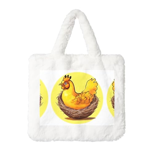 Bird's Nest Golden Chicken Plüsch Handtasche Damen Flauschige Umhängetasche Herbst Winter Tote Crossbody Bag Münztasche Geldbörse von LiuMng
