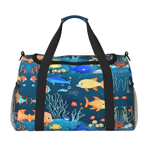 Blaue Unterwasserwelt der Fische, große Handreisetasche, wasserdichte Tragetasche für Damen, Seesack, Sport, Fitnessstudio für Herren Blaue Unterwasserwelt der Fische, große Handreisetasche, wasserdichte Tragetasche für Damen, Seesack, Sport, Fitnessstudio für Herren von LiuMng