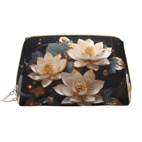 Bohemian-Make-up-Tasche mit goldenem Lotus, große Kapazität, Reise-Kosmetiktasche, PU-Leder, mit Reißverschluss, tragbar, weit geöffneter Organizer Bohemian-Make-up-Tasche mit goldenem Lotus, große Kapazität, Reise-Kosmetiktasche, PU-Leder, mit Reißverschluss, tragbar, weit geöffneter Organizer von LiuMng