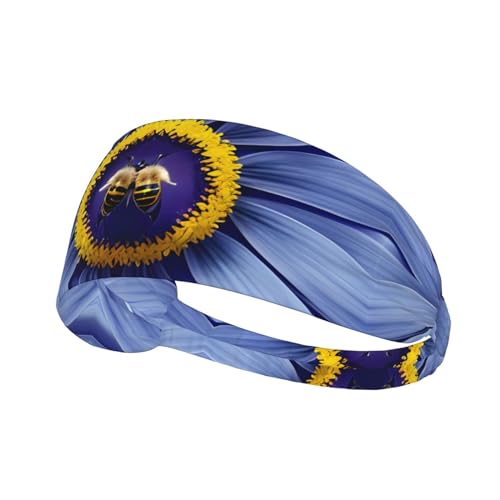 Breite Stirnbänder für Damen und Herren – Blumen-Herz, Bienen-Druck, elastische Sport-Haarbänder, für Workout, Laufen Breite Stirnbänder für Damen und Herren – Blumen-Herz, Bienen-Druck, elastische Sport-Haarbänder, für Workout, Laufen von LiuMng
