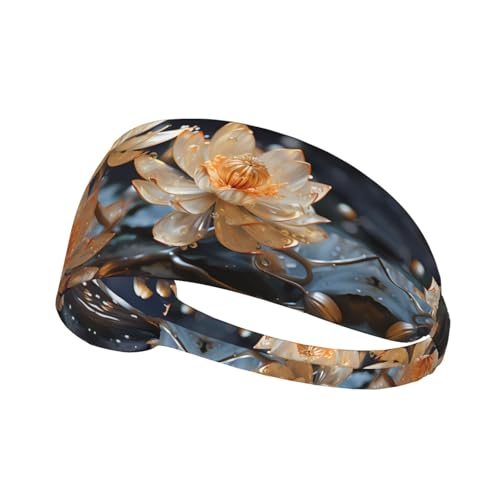 Breite Stirnbänder für Damen und Herren – Böhmischer weißer Lotusdruck, elastische Sport-Haarbänder, für Workout, Laufen von LiuMng