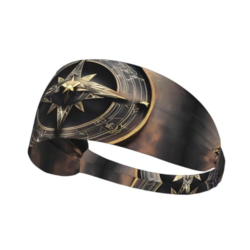 Breite Stirnbänder für Damen und Herren – Magisches Design, nordische Runen, Kompassdruck, elastische Sport-Haarbänder, für Workout, Laufen von LiuMng