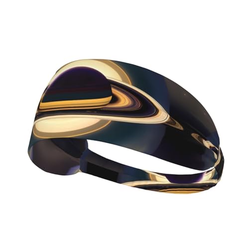 Breite Stirnbänder für Damen und Herren – schöner Saturn-Druck, elastische Sport-Haarbänder, für Workout, Laufen von LiuMng