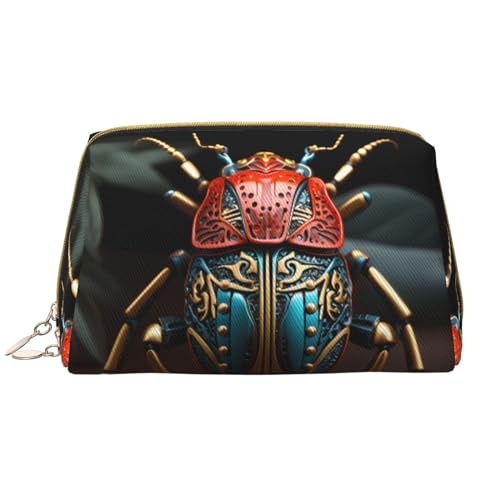 Bunte Käfer-Make-up-Tasche für Damen, großes Fassungsvermögen, Reise-Kosmetiktasche, PU-Leder, Reißverschluss, tragbar, weit offen, weiß, Einheitsgröße Bunte Käfer-Make-up-Tasche für Damen, großes Fassungsvermögen, Reise-Kosmetiktasche, PU-Leder, Reißverschluss, tragbar, weit offen, weiß, Einheitsgröße von LiuMng