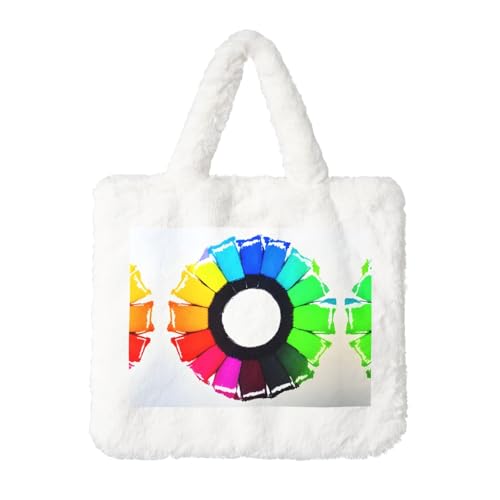 Bunte Kreise Plüsch-Handtasche: flauschige Damen-Schultertasche – Herbst/Winter, Umhängetasche, Münztasche, Geldbörse von LiuMng