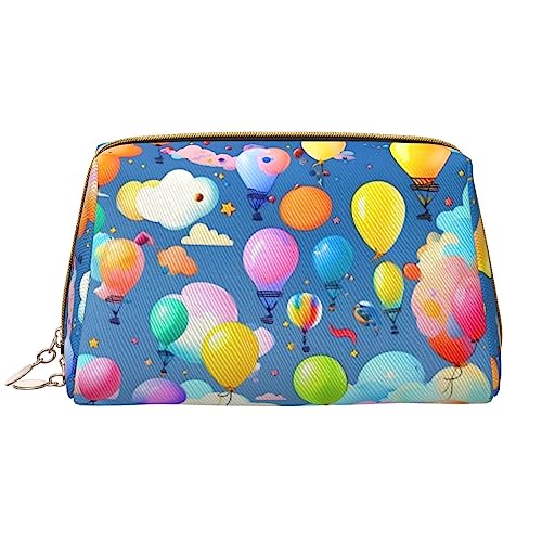 Bunte Luftballons Make-up-Tasche für Damen, großes Fassungsvermögen, Reise-Kosmetiktasche, PU-Leder, Reißverschluss, tragbar, weit offen, weiß, Einheitsgröße Bunte Luftballons Make-up-Tasche für Damen, großes Fassungsvermögen, Reise-Kosmetiktasche, PU-Leder, Reißverschluss, tragbar, weit offen, weiß, Einheitsgröße von LiuMng