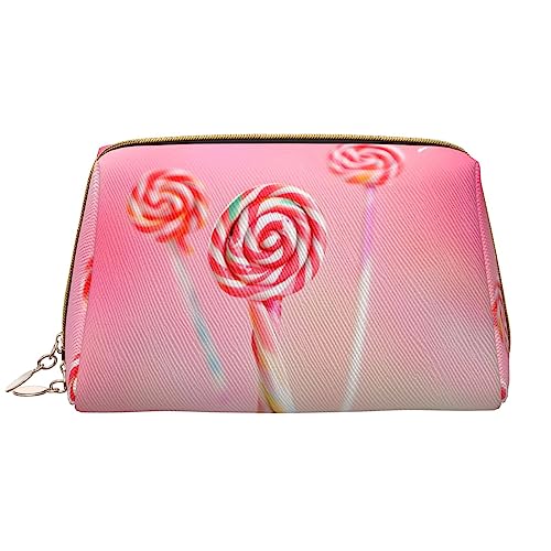 Bunte Lutscher-Make-up-Tasche für Damen, großes Fassungsvermögen, Reise-Kosmetiktasche, PU-Leder, Reißverschluss, tragbar, weit offen, weiß, Einheitsgröße von LiuMng