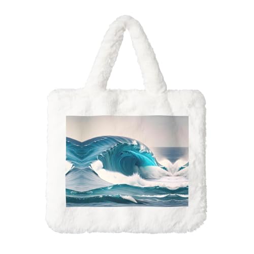 Cartoon Blue Sea Wave Plüsch Handtasche: Damen Flauschige Schultertasche - Herbst/Winter Tote Crossbody Tasche Münztasche Geldbörse Cartoon Blue Sea Wave Plüsch Handtasche: Damen Flauschige Schultertasche - Herbst/Winter Tote Crossbody Tasche Münztasche Geldbörse von LiuMng