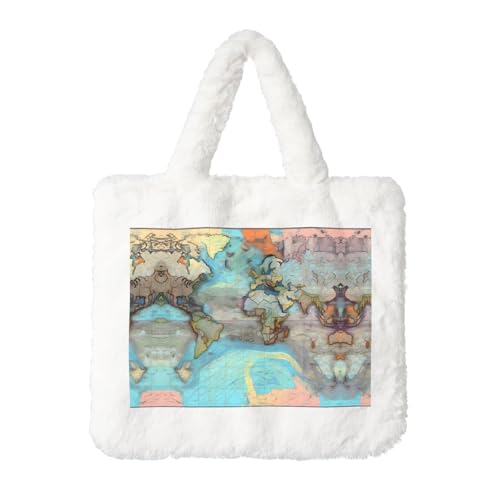 Cartoon Weltkarte Plüsch Handtasche: Damen Flauschige Schultertasche - Herbst / Winter Tote Crossbody Tasche Münztasche Geldbörse Cartoon Weltkarte Plüsch Handtasche: Damen Flauschige Schultertasche - Herbst / Winter Tote Crossbody Tasche Münztasche Geldbörse von LiuMng