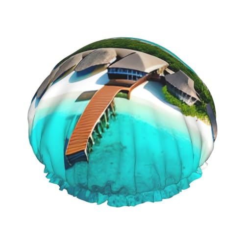 Doppellagige, wasserdichte Duschhaube – Malediven Landschaft, elastisch, wiederverwendbar, Duschhaube, Haarschutz, Hut für Damen und Herren Doppellagige, wasserdichte Duschhaube – Malediven Landschaft, elastisch, wiederverwendbar, Duschhaube, Haarschutz, Hut für Damen und Herren von LiuMng