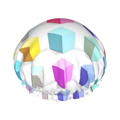 Doppellagige, wasserdichte Duschhaube – bunte Würfel, elastisch, wiederverwendbar, Duschhaube, Haarschutz, Hut für Damen und Herren Doppellagige, wasserdichte Duschhaube – bunte Würfel, elastisch, wiederverwendbar, Duschhaube, Haarschutz, Hut für Damen und Herren von LiuMng