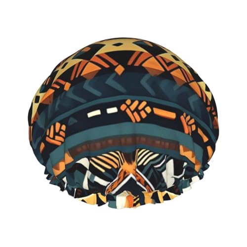 Doppellagige wasserdichte Duschhaube, afrikanische Stammesstruktur, ethnische Textur, elastisch, wiederverwendbar, Duschhaube, Haarschutz, Hut für Damen und Herren von LiuMng