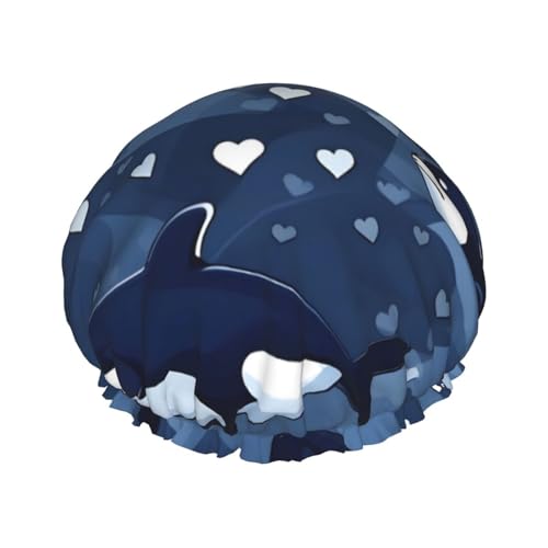 Doppellagige wasserdichte Duschhaube – Blauer Killerwal elastische wiederverwendbare Duschhaube Haarschutz Hut für Damen und Herren Doppellagige wasserdichte Duschhaube – Blauer Killerwal elastische wiederverwendbare Duschhaube Haarschutz Hut für Damen und Herren von LiuMng