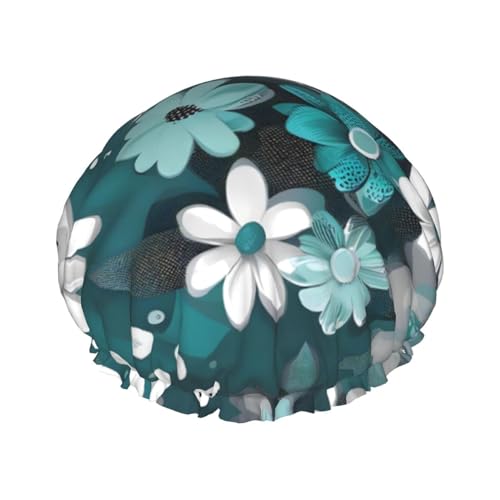 Doppellagige wasserdichte Duschhaube – Blaugrün Grau und Weiß Floral Elastisch Wiederverwendbar Duschhaube Haarschutz Hut für Damen & Herren Doppellagige wasserdichte Duschhaube – Blaugrün Grau und Weiß Floral Elastisch Wiederverwendbar Duschhaube Haarschutz Hut für Damen & Herren von LiuMng