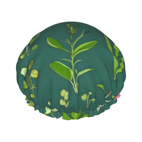 Doppellagige wasserdichte Duschhaube – Blumen und Pflanzen, elastisch, wiederverwendbar, Duschhaube, Haarschutz, Hut für Damen und Herren von LiuMng