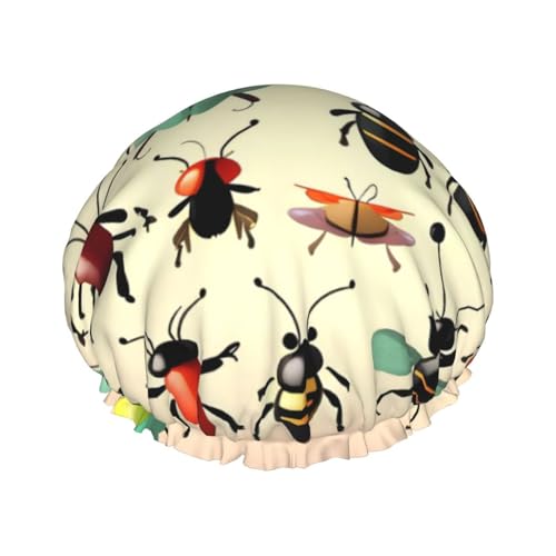Doppellagige wasserdichte Duschhaube – Cartoon kleine Insekten, elastisch, wiederverwendbar, Duschhaube, Haarschutz, Hut für Damen und Herren Doppellagige wasserdichte Duschhaube – Cartoon kleine Insekten, elastisch, wiederverwendbar, Duschhaube, Haarschutz, Hut für Damen und Herren von LiuMng