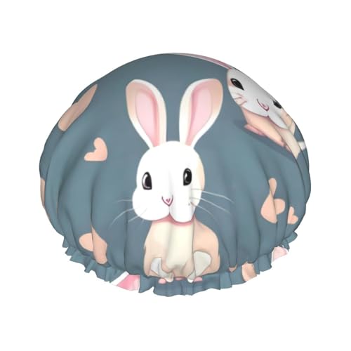 Doppellagige wasserdichte Duschhaube – Cartoon-niedlicher Hase, elastisch, wiederverwendbar, Duschhaube, Haarschutz, Hut für Damen und Herren Doppellagige wasserdichte Duschhaube – Cartoon-niedlicher Hase, elastisch, wiederverwendbar, Duschhaube, Haarschutz, Hut für Damen und Herren von LiuMng
