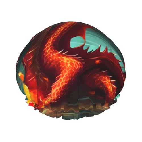 Doppellagige wasserdichte Duschhaube – Drachenkönig im Feuer, elastisch, wiederverwendbar, Duschhaube, Haarschutz, Hut für Damen und Herren Doppellagige wasserdichte Duschhaube – Drachenkönig im Feuer, elastisch, wiederverwendbar, Duschhaube, Haarschutz, Hut für Damen und Herren von LiuMng