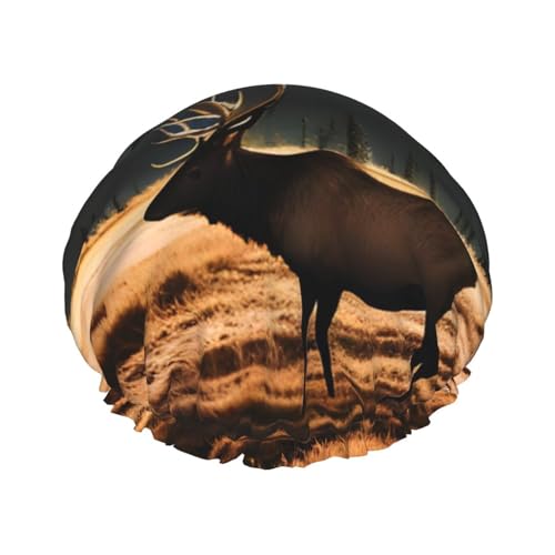 Doppellagige wasserdichte Duschhaube – Elch auf der Wiese, elastisch, wiederverwendbar, Duschhaube, Haarschutz, Hut für Damen und Herren Doppellagige wasserdichte Duschhaube – Elch auf der Wiese, elastisch, wiederverwendbar, Duschhaube, Haarschutz, Hut für Damen und Herren von LiuMng