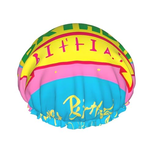 Doppellagige wasserdichte Duschhaube – Happy Birthday Ballon elastisch wiederverwendbar Duschhaube Haarschutz Hut für Damen und Herren von LiuMng