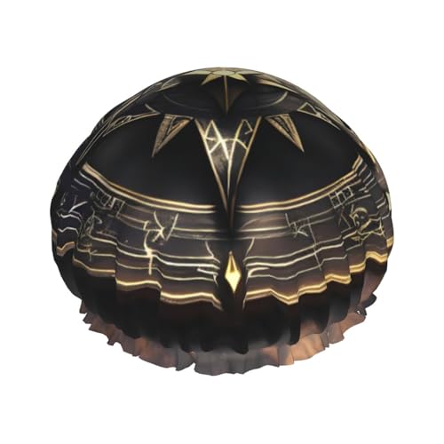 Doppellagige wasserdichte Duschhaube – Magisches Design, nordische Runen, Kompass, elastisch, wiederverwendbar, Duschhaube, Haarschutz, Hut für Damen und Herren Doppellagige wasserdichte Duschhaube – Magisches Design, nordische Runen, Kompass, elastisch, wiederverwendbar, Duschhaube, Haarschutz, Hut für Damen und Herren von LiuMng