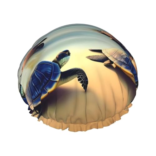 Doppellagige wasserdichte Duschhaube – Schildkröten am Strand, elastisch, wiederverwendbar, Duschhaube, Haarschutz, Hut für Damen und Herren Doppellagige wasserdichte Duschhaube – Schildkröten am Strand, elastisch, wiederverwendbar, Duschhaube, Haarschutz, Hut für Damen und Herren von LiuMng