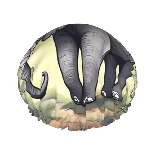 Doppellagige wasserdichte Duschhaube – Spazierender Elefant, elastisch, wiederverwendbar, Duschhaube, Haarschutz, Hut für Damen und Herren Doppellagige wasserdichte Duschhaube – Spazierender Elefant, elastisch, wiederverwendbar, Duschhaube, Haarschutz, Hut für Damen und Herren von LiuMng