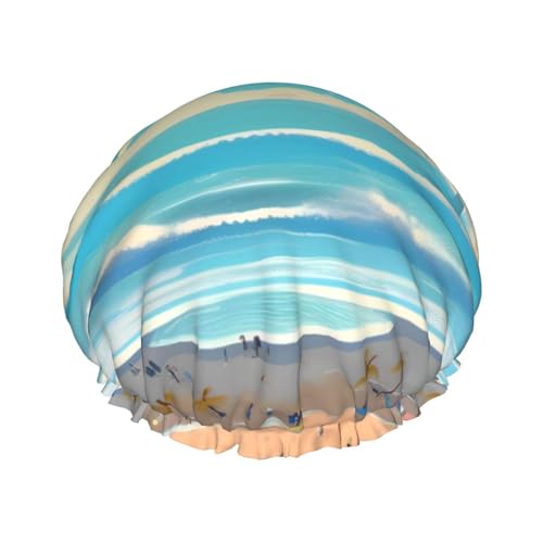 Doppellagige wasserdichte Duschhaube – Strand-Cartoon-Motiv, elastisch, wiederverwendbar, Duschhaube, Haarschutz, Hut für Damen und Herren Doppellagige wasserdichte Duschhaube – Strand-Cartoon-Motiv, elastisch, wiederverwendbar, Duschhaube, Haarschutz, Hut für Damen und Herren von LiuMng
