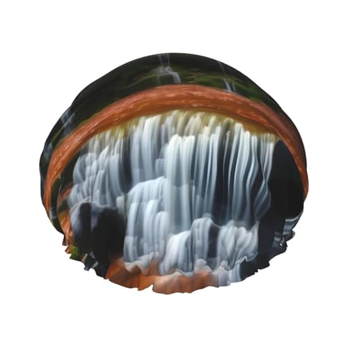 Doppellagige wasserdichte Duschhaube – Wasserfall-Ansicht, elastisch, wiederverwendbar, Duschhaube, Haarschutz, Hut für Damen und Herren Doppellagige wasserdichte Duschhaube – Wasserfall-Ansicht, elastisch, wiederverwendbar, Duschhaube, Haarschutz, Hut für Damen und Herren von LiuMng