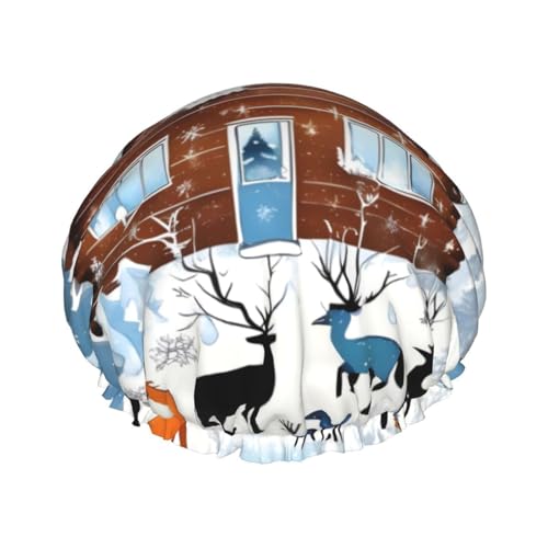 Doppellagige wasserdichte Duschhaube – Winter Rehkitz elastisch wiederverwendbar Duschhaube Haarschutz Hut für Damen und Herren von LiuMng
