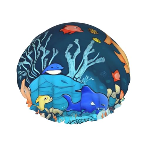 Doppellagige wasserdichte Duschhaube – blaue Unterwasserwelt der Fische, elastisch, wiederverwendbar, Duschhaube, Haarschutz, Hut für Damen und Herren Doppellagige wasserdichte Duschhaube – blaue Unterwasserwelt der Fische, elastisch, wiederverwendbar, Duschhaube, Haarschutz, Hut für Damen und Herren von LiuMng