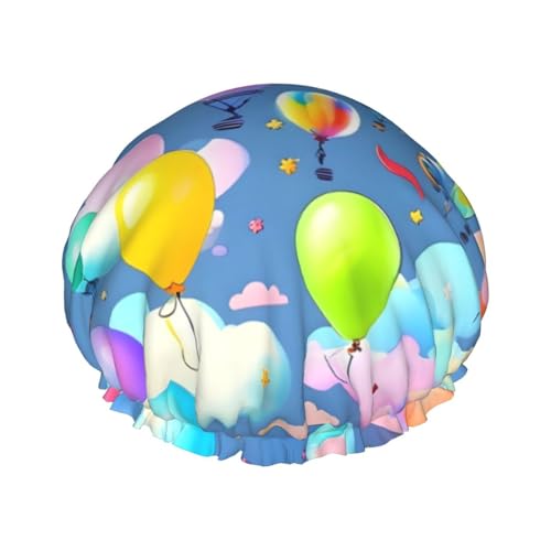 Doppellagige wasserdichte Duschhaube – bunte Luftballons, elastisch, wiederverwendbar, Duschhaube, Haarschutz, Hut für Damen und Herren Doppellagige wasserdichte Duschhaube – bunte Luftballons, elastisch, wiederverwendbar, Duschhaube, Haarschutz, Hut für Damen und Herren von LiuMng