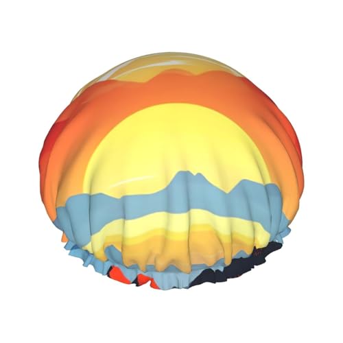 Doppellagige wasserdichte Duschhaube – heller Sonnenaufgang, elastisch, wiederverwendbar, Duschhaube, Haarschutz, Hut für Damen und Herren Doppellagige wasserdichte Duschhaube – heller Sonnenaufgang, elastisch, wiederverwendbar, Duschhaube, Haarschutz, Hut für Damen und Herren von LiuMng