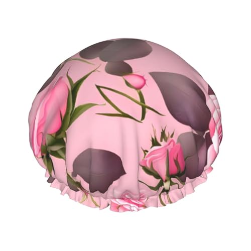 Doppellagige wasserdichte Duschhaube – hübsche rosa Rosen, elastisch, wiederverwendbar, Duschhaube, Haarschutz, Hut für Damen und Herren Doppellagige wasserdichte Duschhaube – hübsche rosa Rosen, elastisch, wiederverwendbar, Duschhaube, Haarschutz, Hut für Damen und Herren von LiuMng