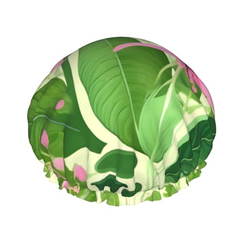 Doppellagige wasserdichte Duschhaube – rosa Pflanzenblumen, elastisch, wiederverwendbar, Duschhaube, Haarschutz, Hut für Damen und Herren von LiuMng