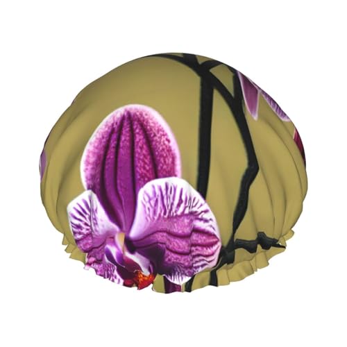 Doppellagige wasserdichte Duschhaube – schöne Orchideen, elastisch, wiederverwendbar, Duschhaube, Haarschutz, Hut für Damen und Herren von LiuMng