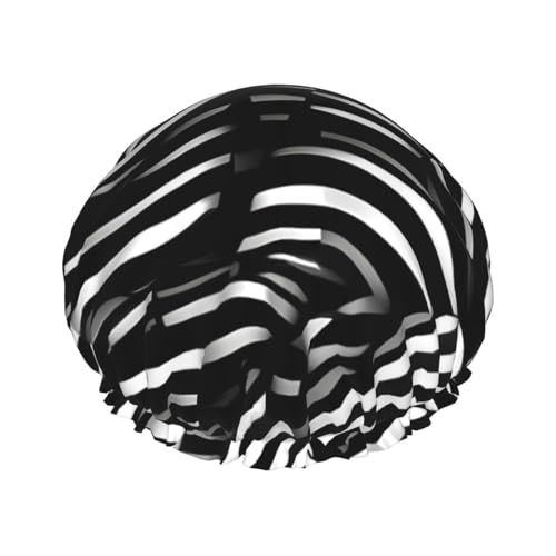 Doppellagige wasserdichte Duschhaube – schwarze und weiße Linien, elastisch, wiederverwendbar, Duschhaube, Haarschutz, Hut für Damen und Herren Doppellagige wasserdichte Duschhaube – schwarze und weiße Linien, elastisch, wiederverwendbar, Duschhaube, Haarschutz, Hut für Damen und Herren von LiuMng